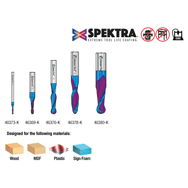 5-Piece Spektra Extreme Tool Life Coated Up-Cut Spiral Ball Nose Router Bit Alt 2 - Image