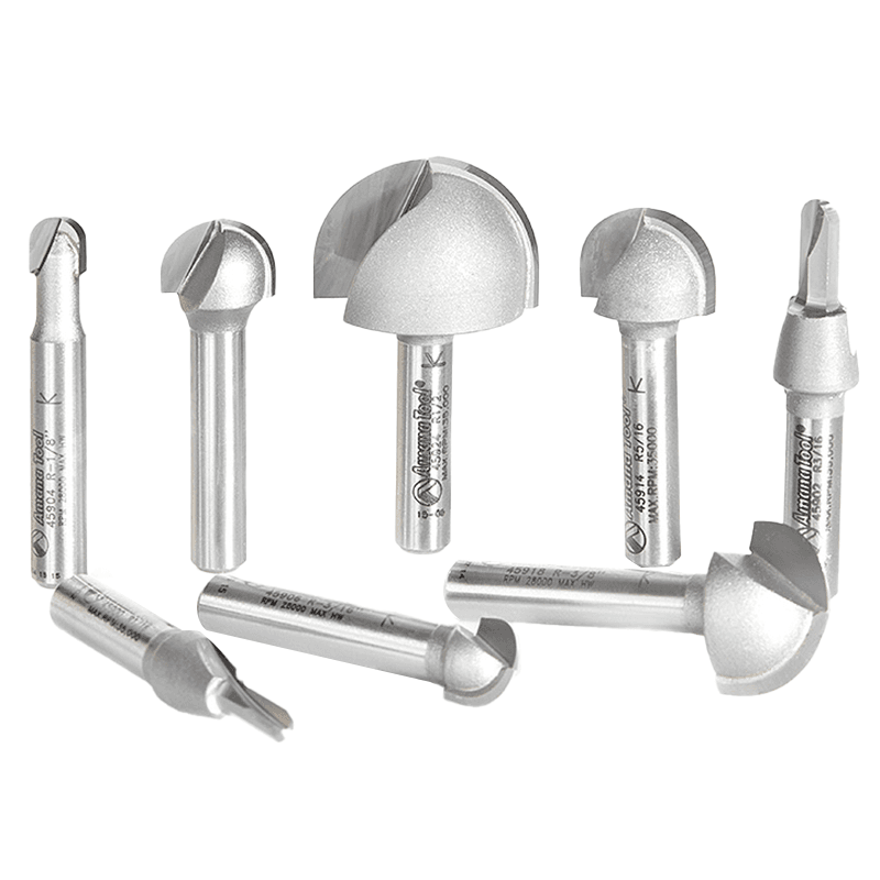 8-Piece Core Box Router Bit Collection, 1/4" Shank - Main Image