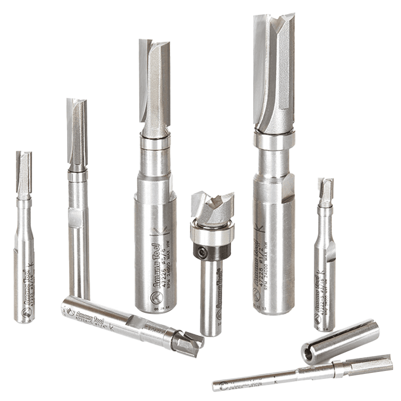 8-Piece Flush Trim Plunge Template Router Bit Collection with Upper Ball Bearing Guide - Main Image
