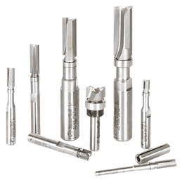 8-Piece Flush Trim Plunge Template Router Bit Collection with Upper Ball Bearing Guide - Main Image