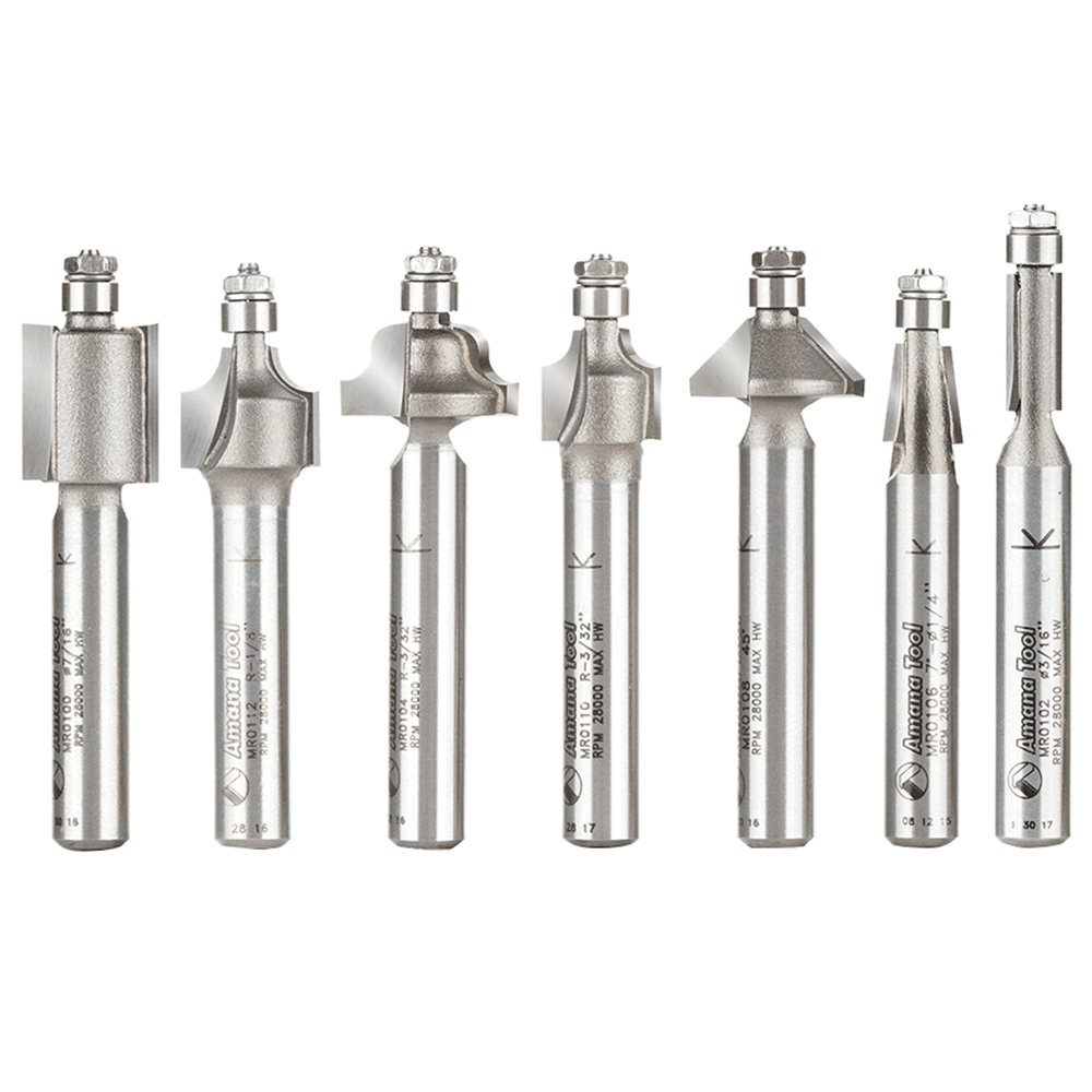 7-Piece Miniature Router Bit Collection Pack, 1/4" Shank - Main Image