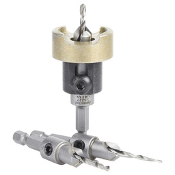 AMS-621 3-Piece Carbide Tipped Countersink with Adjustable Depth Stop/No-Thrust/No-Mar Ball Bearing Set with Quick Release Hex/Round Shank Alt 1 - Image