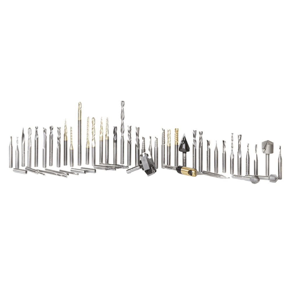 52-Piece Master CNC Router Bit Collection with LED Illuminated/Mirrored Interior/Solid Wood Display, 1/4" Shank - Alt Image 1