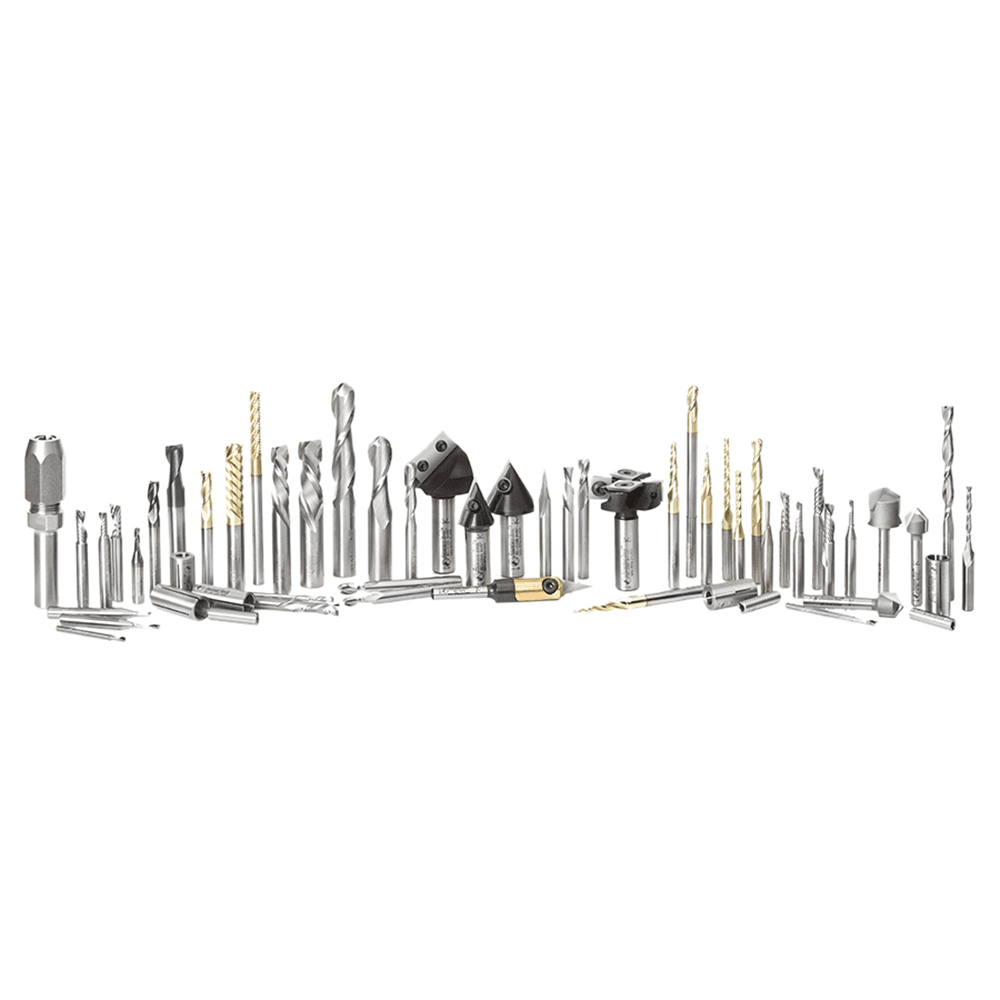 58-Piece Master CNC Router Bit Collection with Mirrored Interior/Solid Wood Display - Alt Image 1