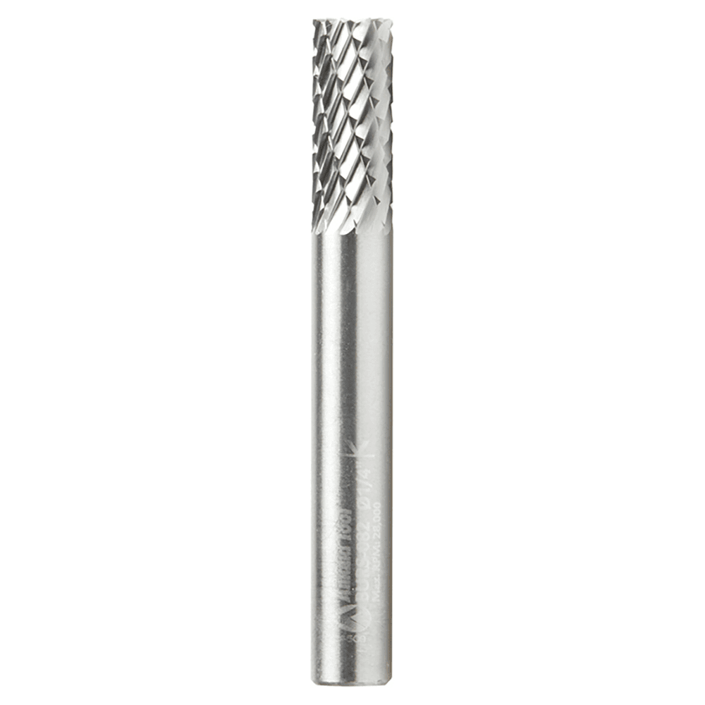 1/4" x 2" Double Cut Cylindrical Shape Burr Bit with End Cut, 1/4" Shank - Main Image