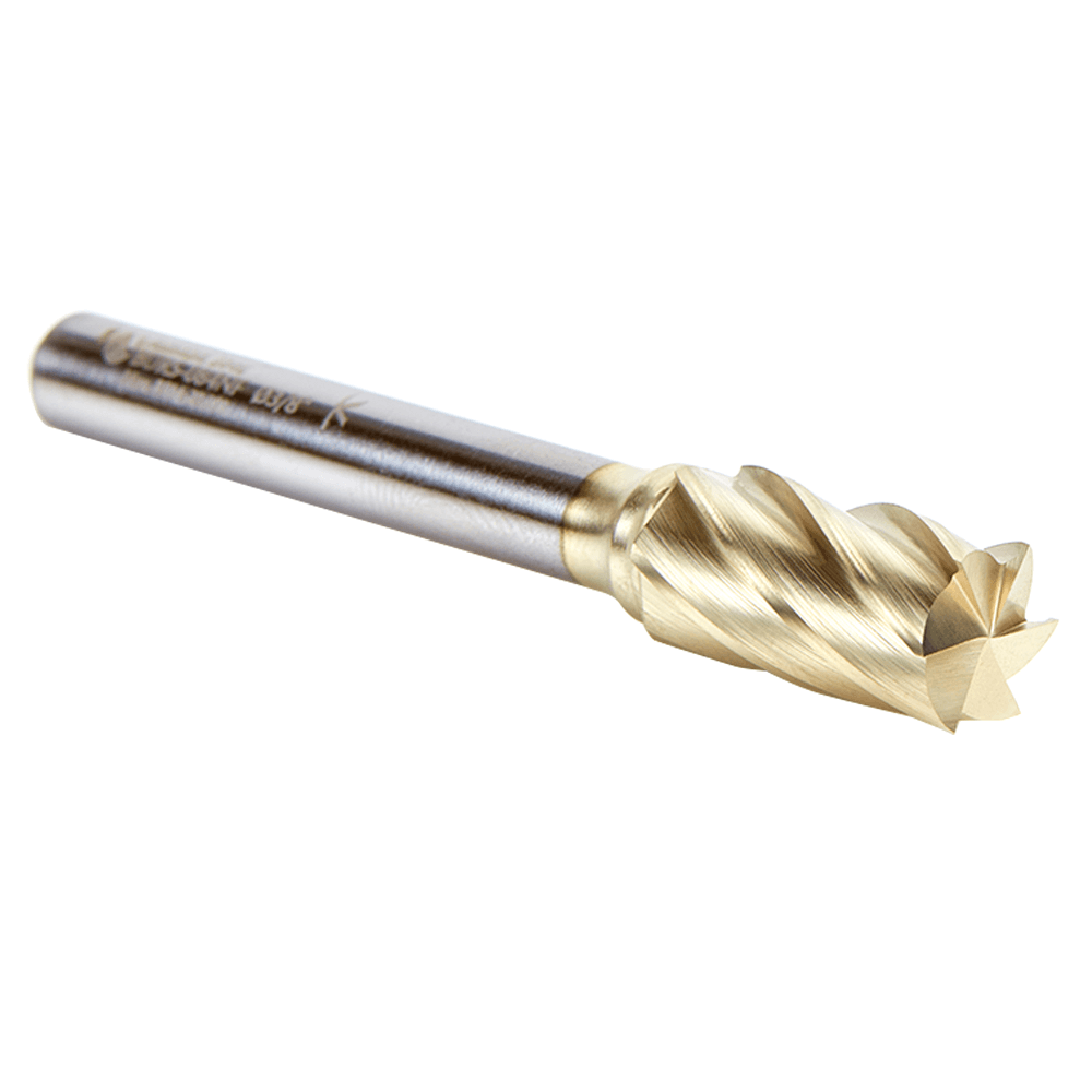 3/8" x 2-1/2" ZrN Coated Non-Ferrous Cylindrical Shape Burr Bit with End Cut, 1/4" Shank - Alt Image 2