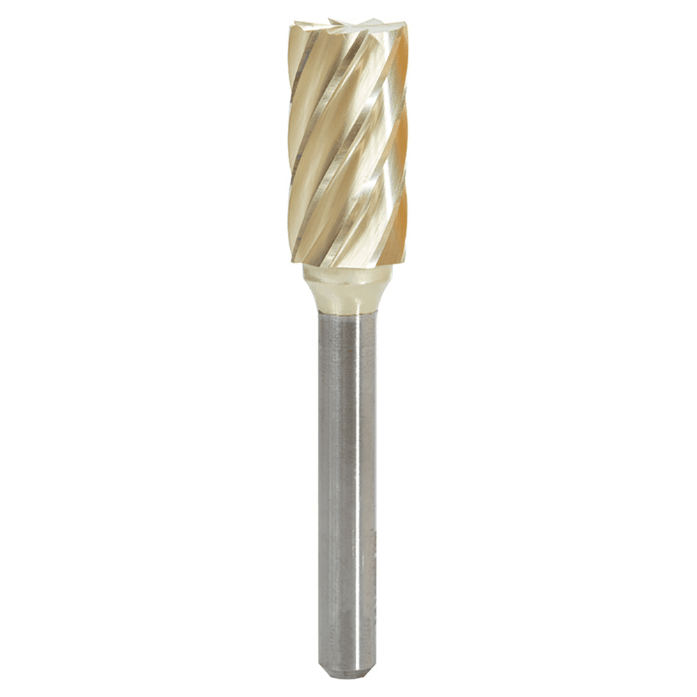 1/2" x 2-3/4" ZrN Coated Non-Ferrous Cylindrical Shape Burr Bit with End Cut, 1/4" Shank - Main Image