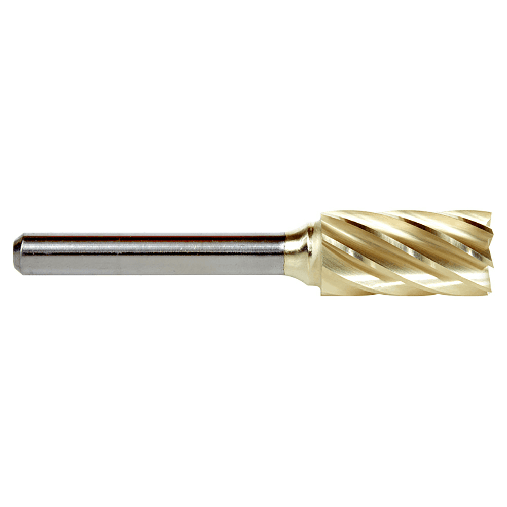 1/2" x 2-3/4" ZrN Coated Non-Ferrous Cylindrical Shape Burr Bit with End Cut, 1/4" Shank - Alt Image 1