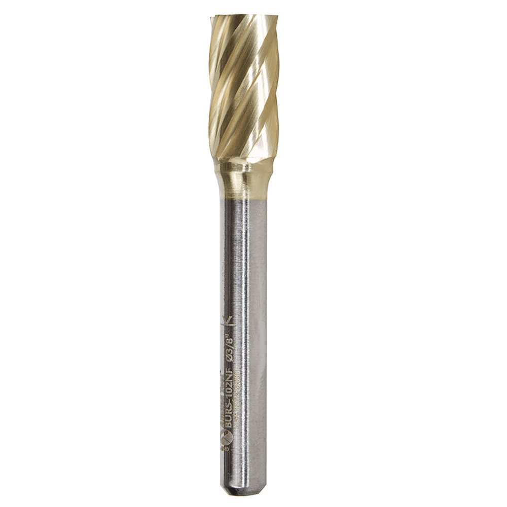 3/8" x 2-1/2" ZrN Coated Non-Ferrous Cylindrical Shape Burr Bit, 1/4" Shank - Main Image