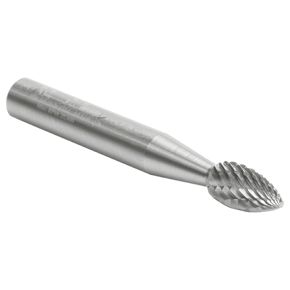 1/4" x 2" Flame Shape Double Cut Burr Bit, 1/4" Shank - Alt Image 2