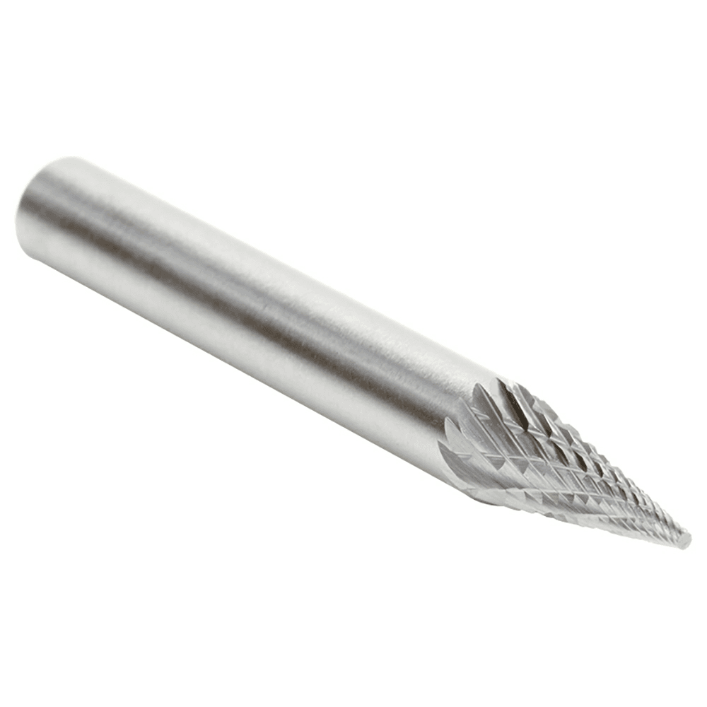 1/4" x 2" Pointed Cone Shape Double Cut Burr Bit, 1/4" Shank - Alt Image 2