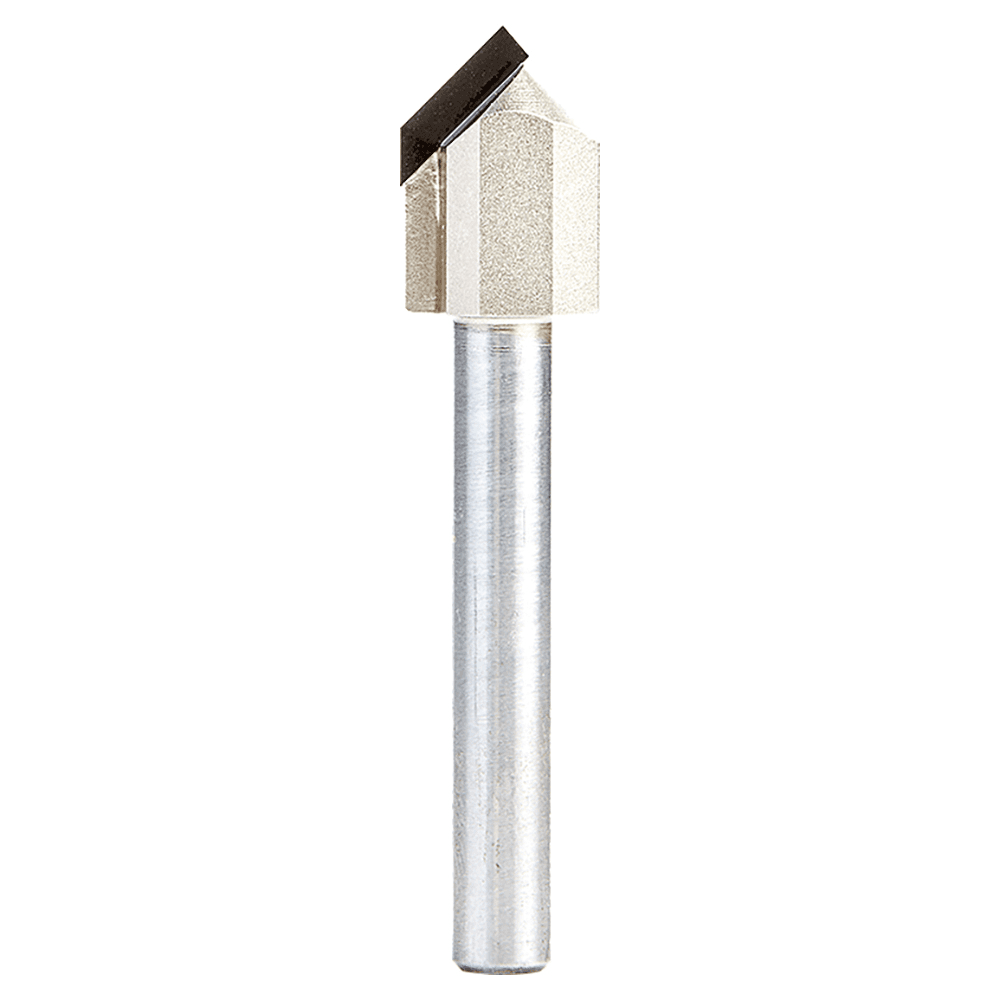 1/2" Dia x 1/4" CNC Polycrystalline Diamond 90° Engraving, V-Grooving and Chamfering Router Bit, 1/4" Shank Main - Image