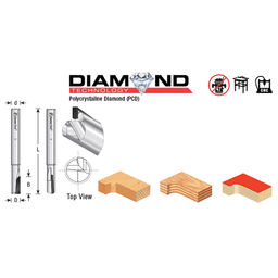 1/4" Dia x 1/2" Straight Plunge Down-Shear Polycrystalline Diamond Tipped Router Bit, Single Flute, 1/4" Shank Alt 1 - Image