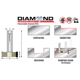 1-1/2 Dia x 1/2" Polycrystalline Diamond (PCD) Tipped CNC Spoilboard Surfacing, Rabbeting, Flycutter, Slab Leveler/Surface Planer, 1/2" Shank Alt 1 - Image