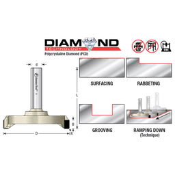 3" Dia x 10mm Polycrystalline Diamond (PCD) Tipped CNC Spoilboard Surfacing, Rabbeting, Flycutter, Slab Leveler/Surface Planer, 1/16" Radius, 1/2" Shank Alt 1 - Image