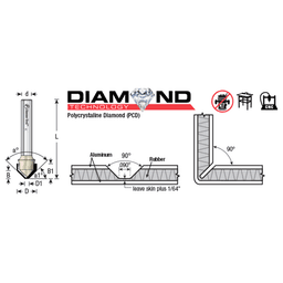 1/2" Dia x 13/64" Polycrystalline Diamond Tipped Double Edge Folding V-Groove 90°, 0.090" Tip Width, 1/4" Shank Alt 1 - Image