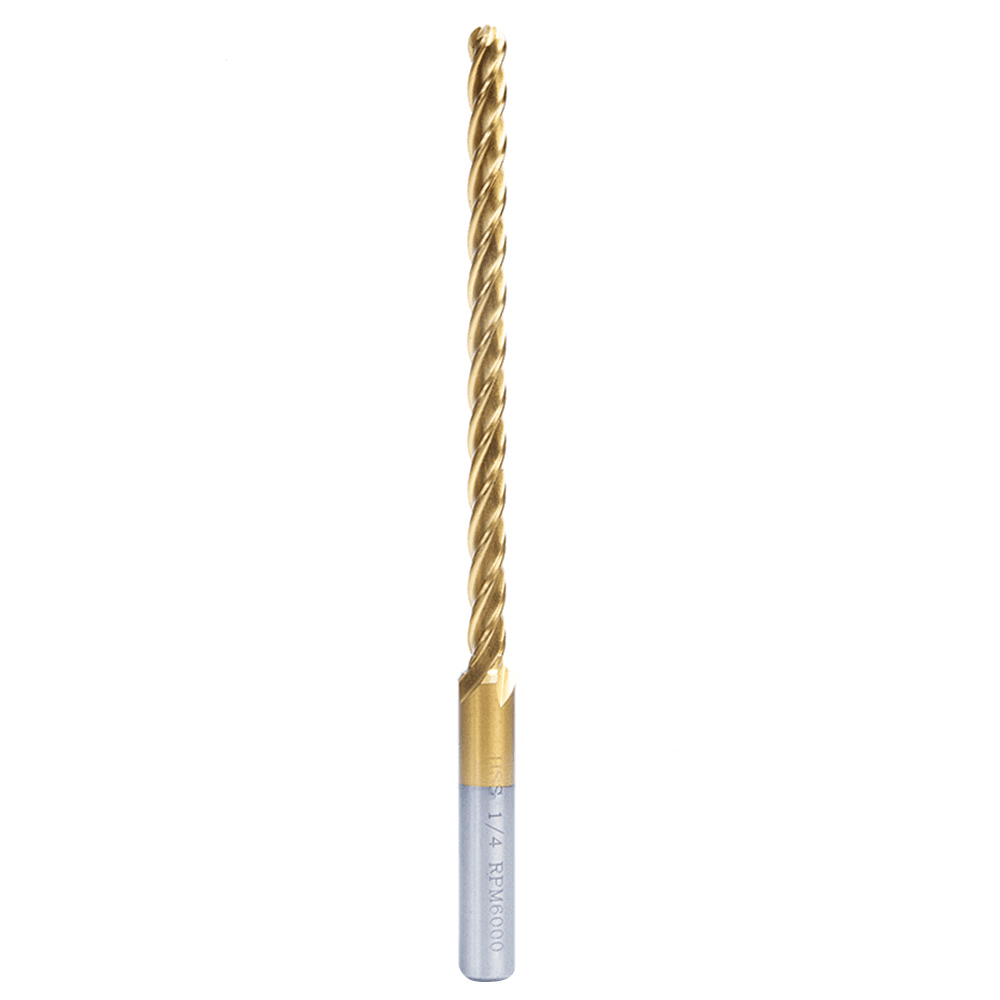 1/4" x 6" Foam Cutting Ball End Extended TiN Coated Up-Cut CNC Spiral Router Bit, 4-Flute, 3/8" Shank - Main Image