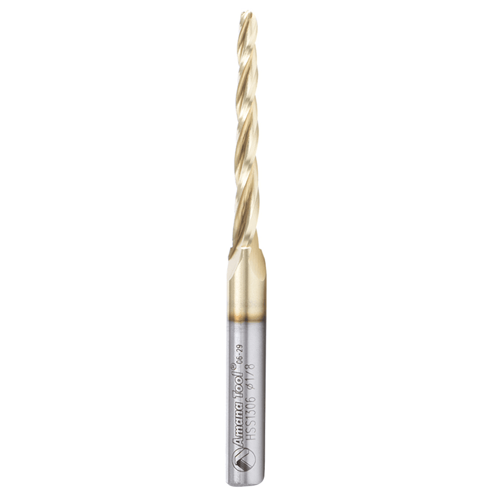 1/8" x 3" 2D/3D Carving Tapered Ball Tip ZrN Coated Up-Cut Spiral Router Bit, 3-Flute, 1/4" Shank - Main Image