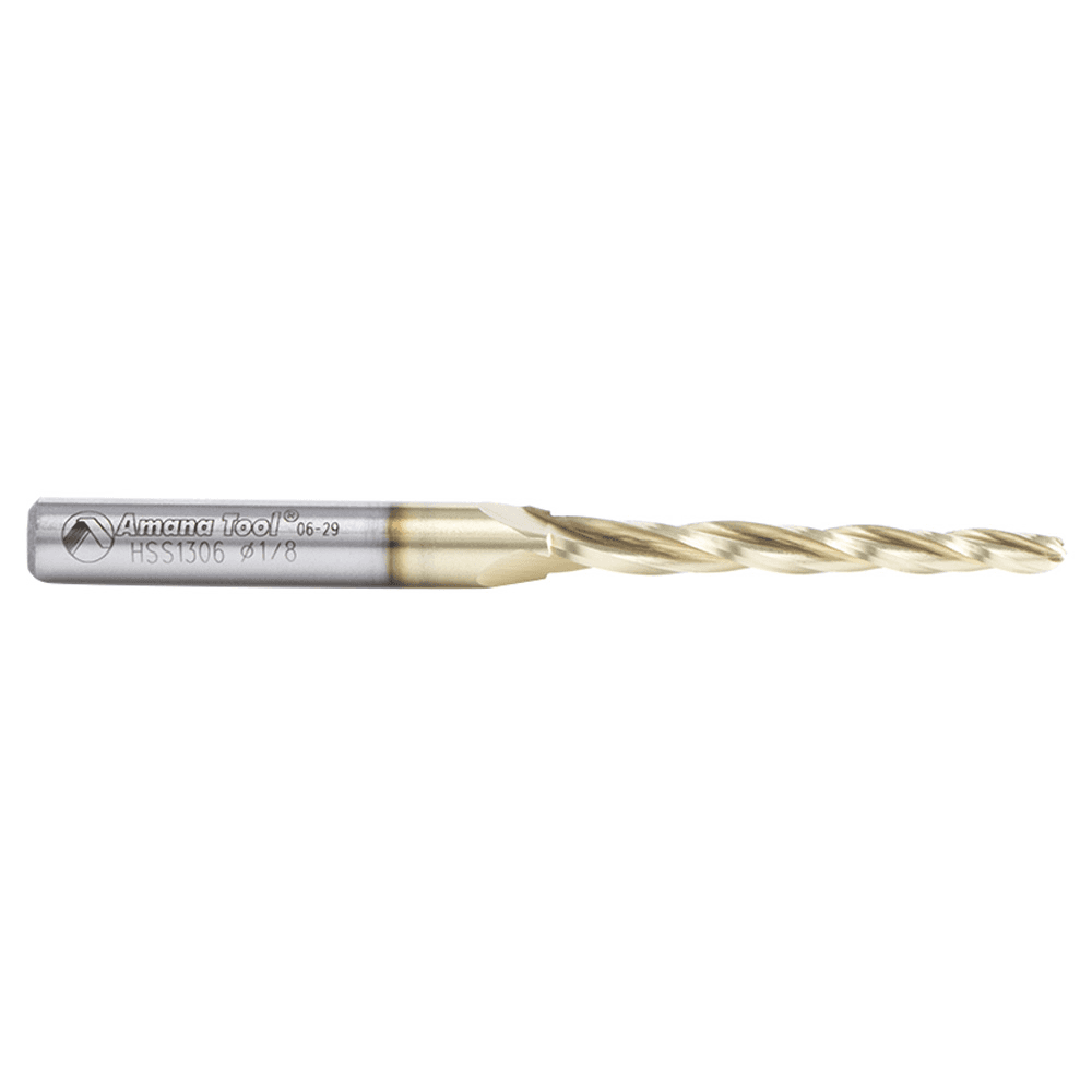 1/8" x 3" 2D/3D Carving Tapered Ball Tip ZrN Coated Up-Cut Spiral Router Bit, 3-Flute, 1/4" Shank - Alt Image 1