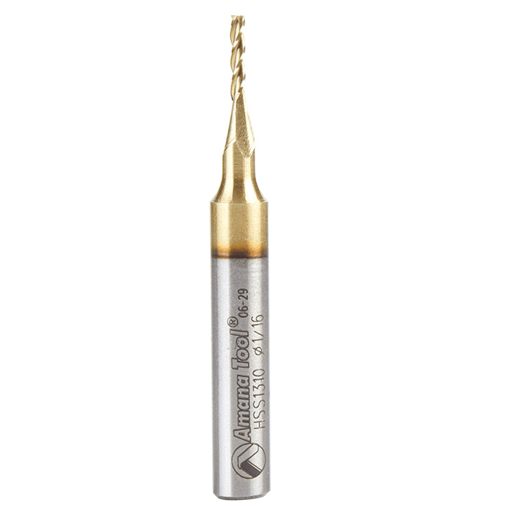 1/16" x 2" 2D/3D Carving Flat Bottom ZrN Coated CNC Router Bit, 3-Flute, 1/4" Shank - Main Image