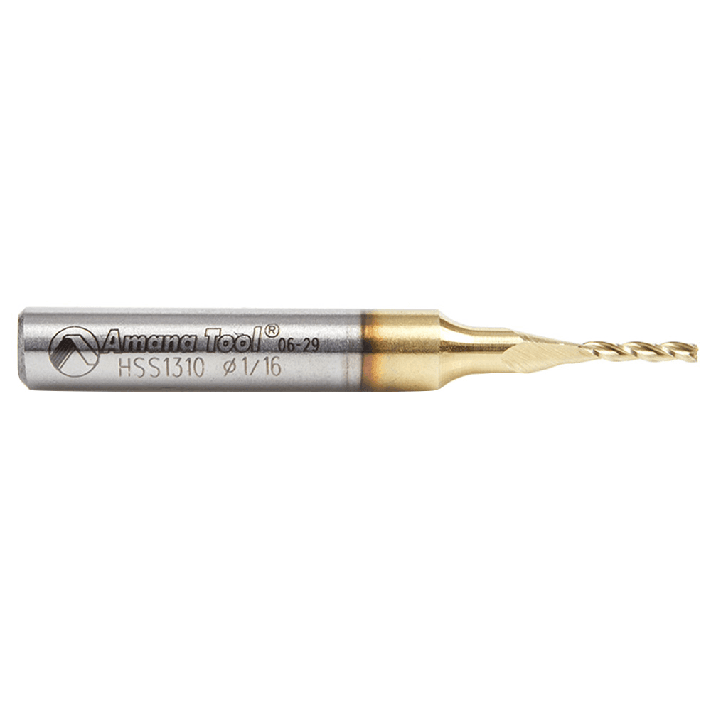 1/16" x 2" 2D/3D Carving Flat Bottom ZrN Coated CNC Router Bit, 3-Flute, 1/4" Shank - Alt Image 1