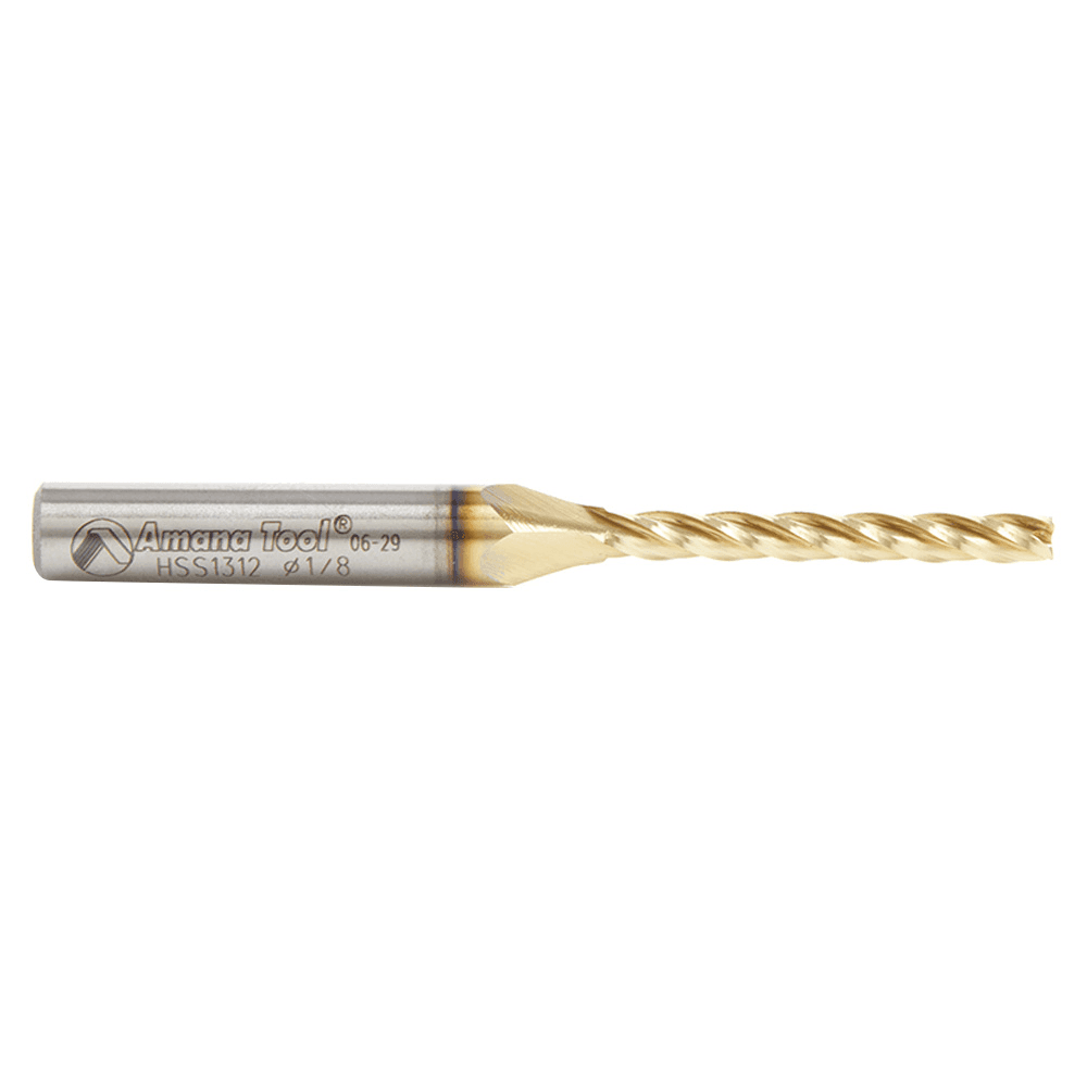 1/8" x 2-1/2" 2D/3D Carving Flat Bottom ZrN Coated CNC Router Bit, 4-Flute, 1/4" Shank - Alt Image 1