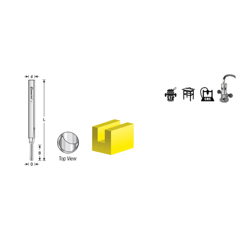 3/32" x 3/8" HSS Single 'O' Flute, Straight Plastic Cutting Router Bit, 1-Flute, 1/4" Shank Alt 1 - Image