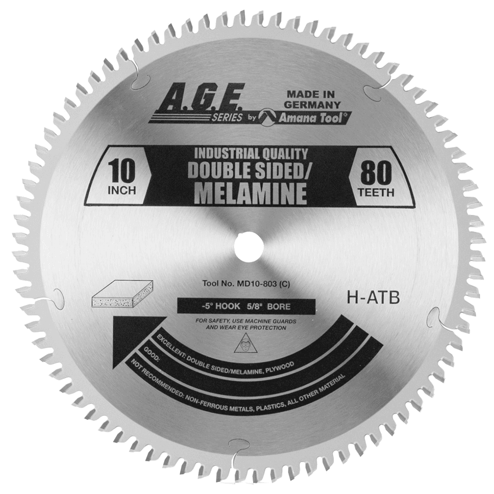 Amana 10" x 80 Teeth Double-Side Melamine Saw Blade with Superior Carbide and Advanced Grinding Technology for Clean Cuts and Long Life