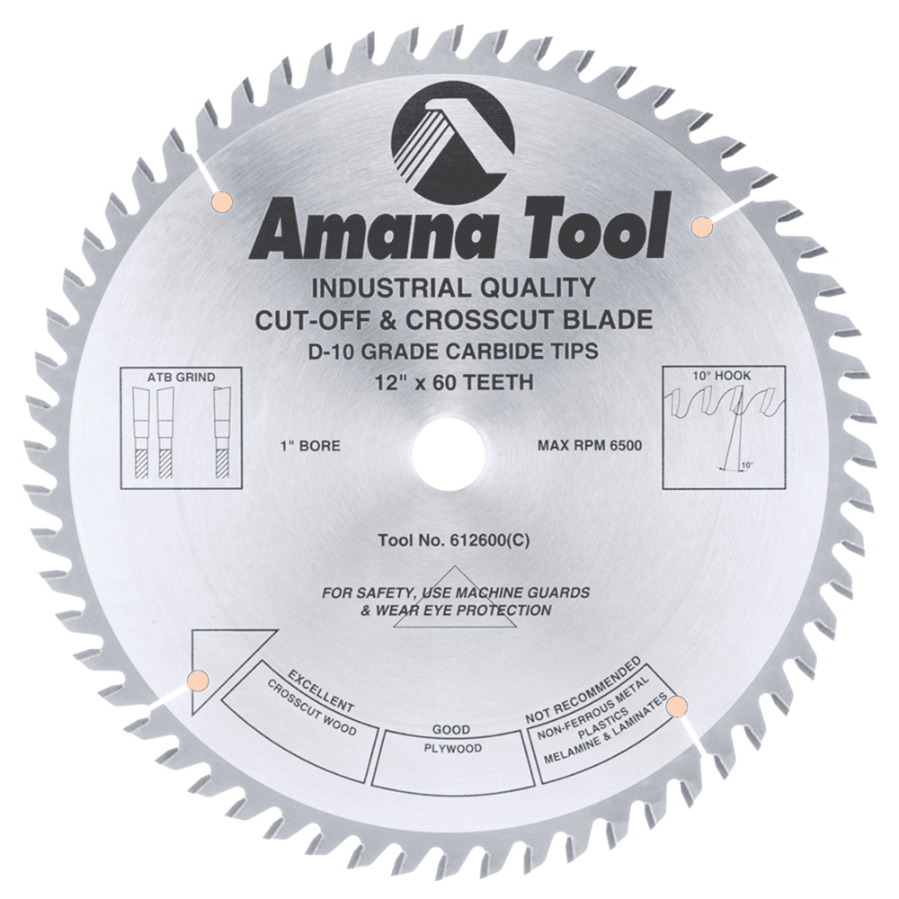 Amana 12" x 60 Teeth Cross-Cut/Cut-Off Saw Blade with New Generation of High Wear Carbide and Superior Geometric Design for Clean Cuts and Longer Life