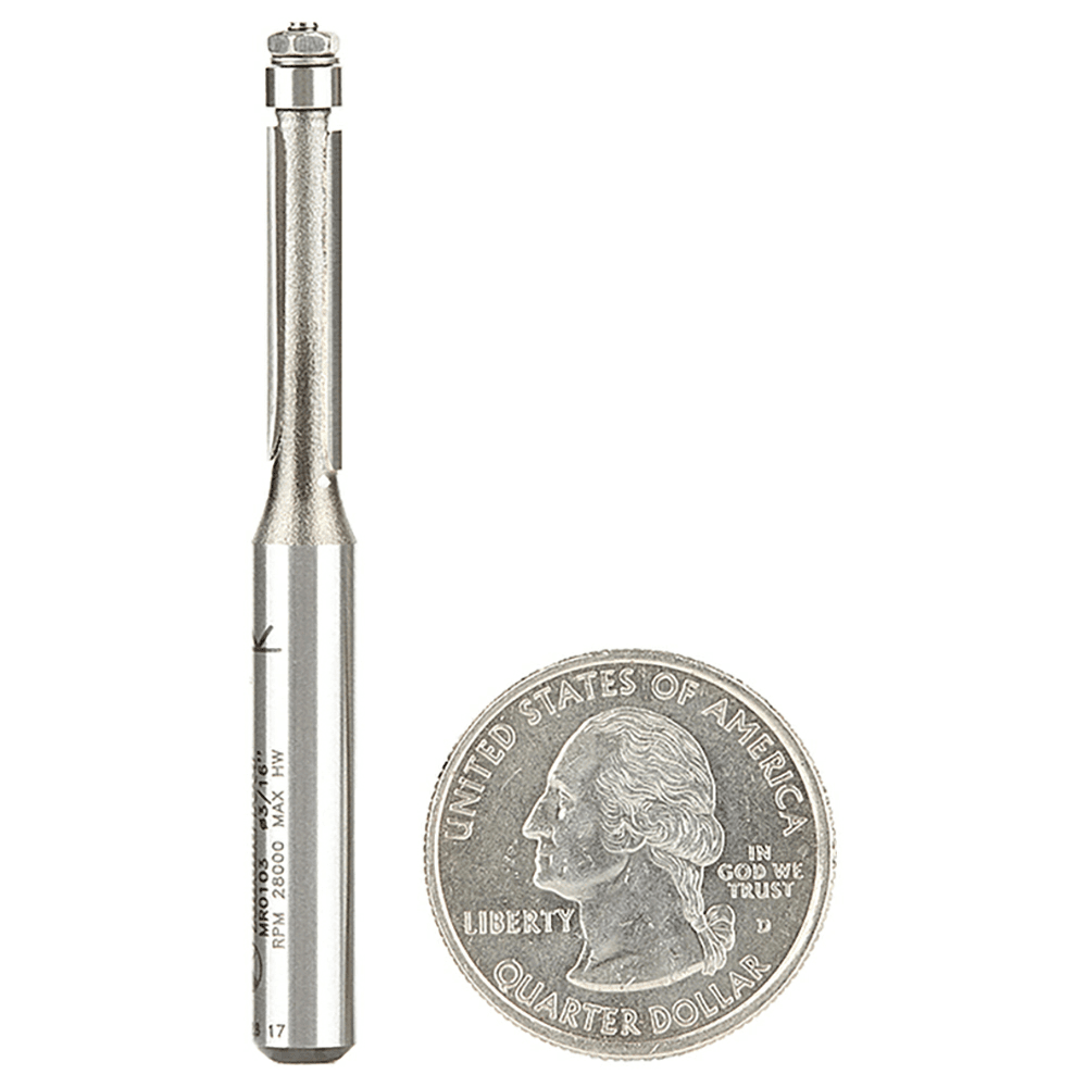 3/16" x 2-7/16" Miniature Flush Trim Router Bit with Ball Bearing, 2-Flute, 1/4" Shank - Main Image
