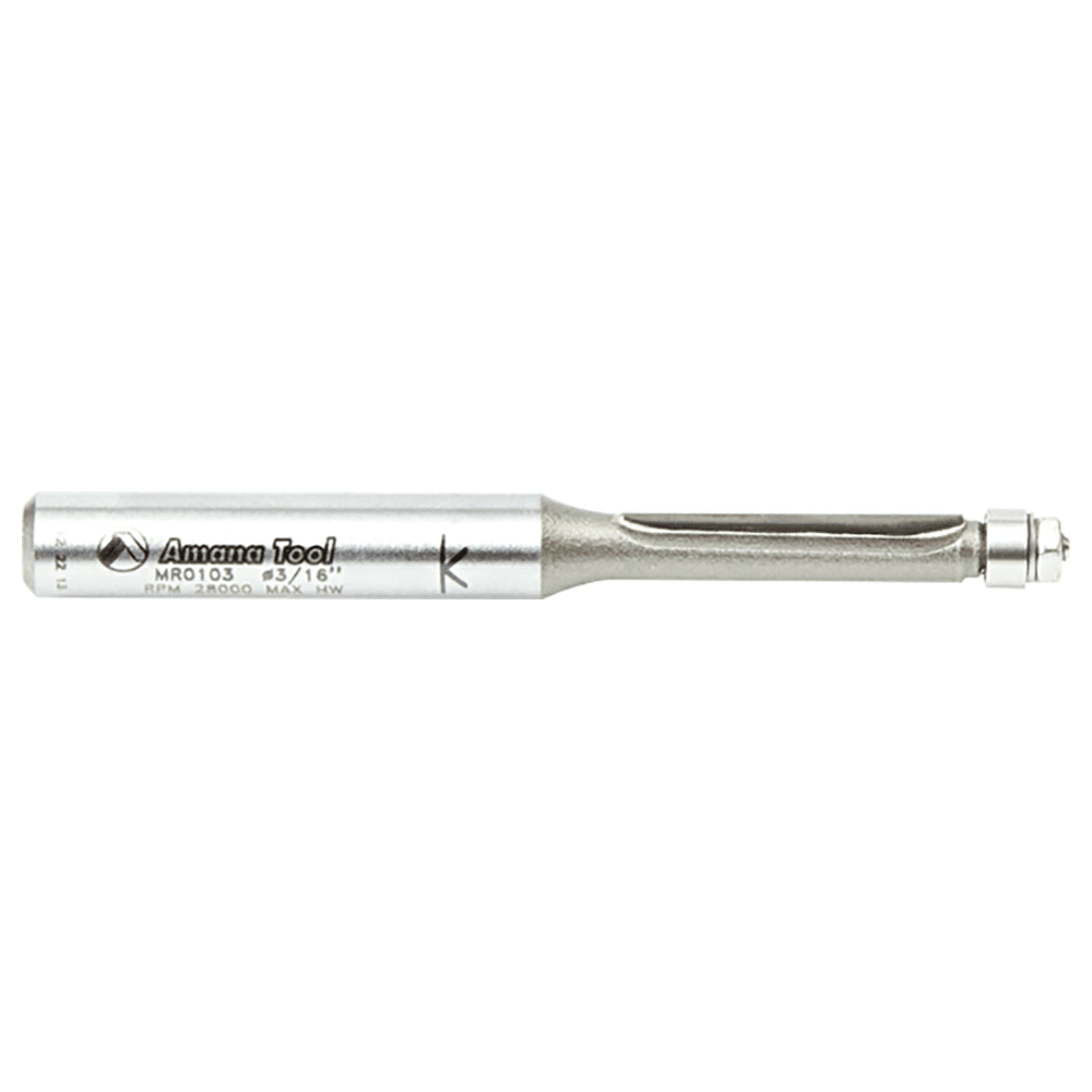 3/16" x 2-7/16" Miniature Flush Trim Router Bit with Ball Bearing, 2-Flute, 1/4" Shank - Alt Image 1