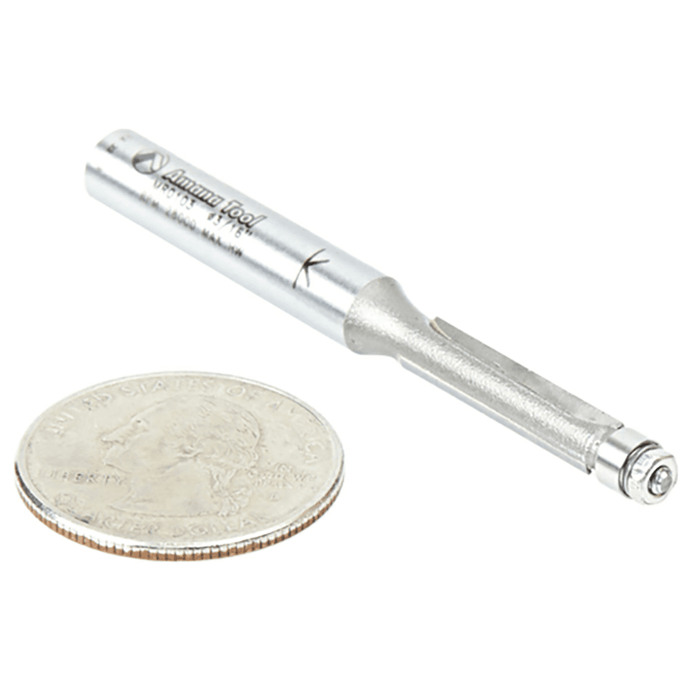 3/16" x 2-7/16" Miniature Flush Trim Router Bit with Ball Bearing, 2-Flute, 1/4" Shank - Alt Image 2