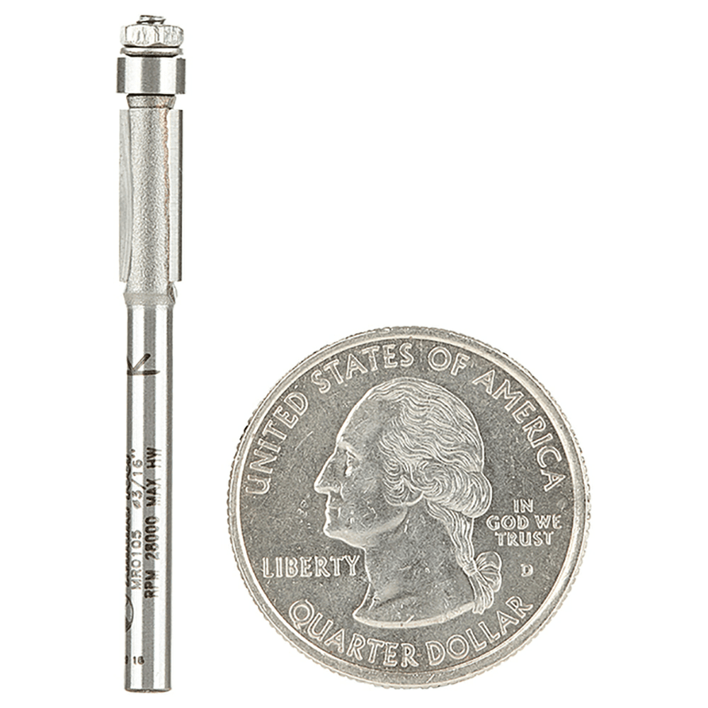 3/16" x 1-23/32" Miniature Flush Trim Bit with Lower Ball Bearing, 2-Flute, 1/8" Shank - Main Image