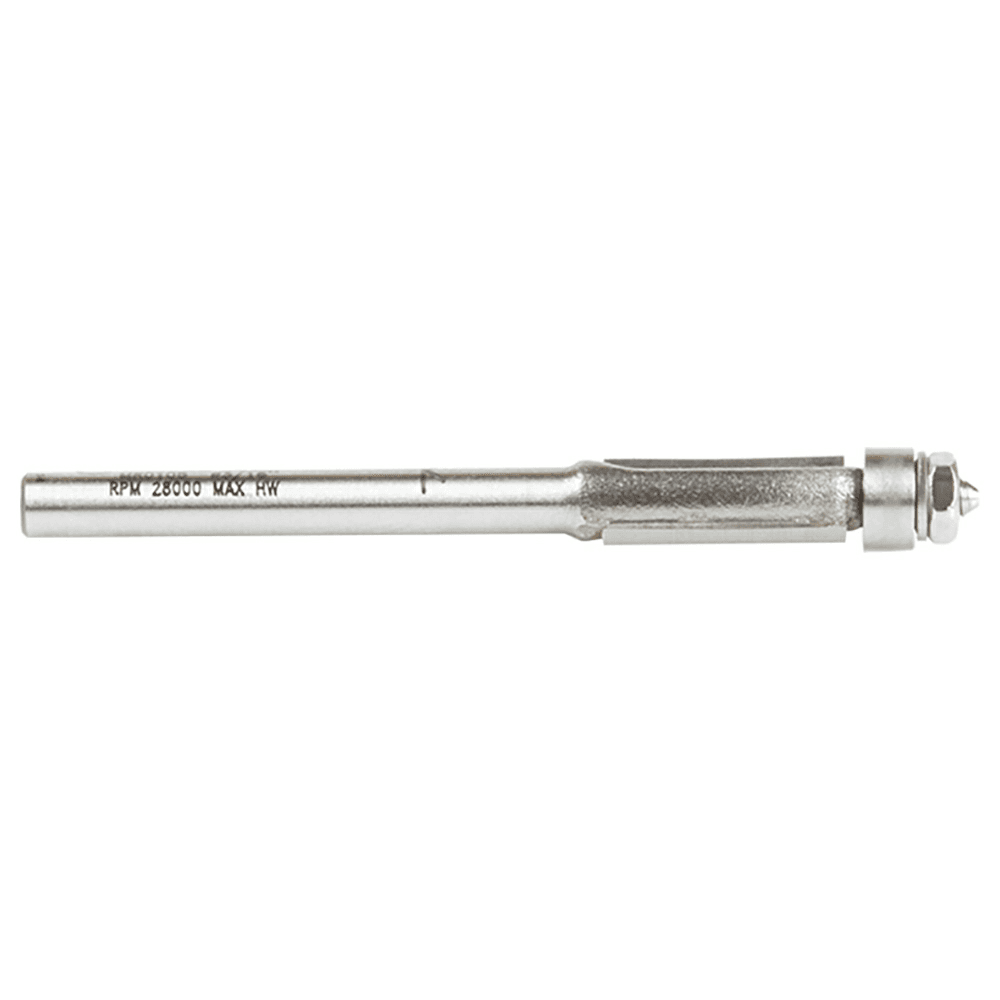 3/16" x 1-23/32" Miniature Flush Trim Bit with Lower Ball Bearing, 2-Flute, 1/8" Shank - Alt Image 1