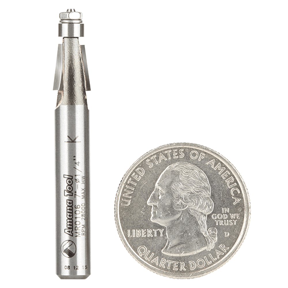 1/4" x 1-7/8" Miniature Chamfer Router Bit with Lower Ball Bearing, 2-Flute, 1/4" Shank - Main Image