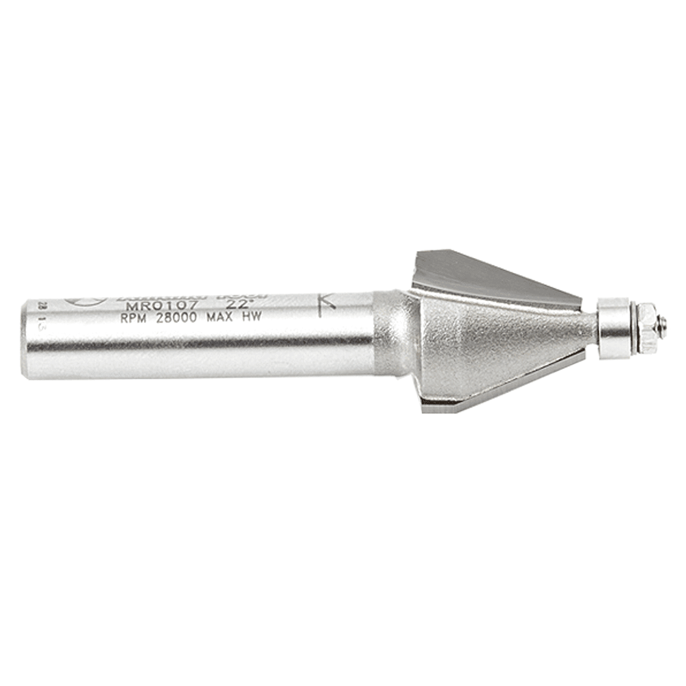 1/2" x 1-7/8" Miniature Chamfer Router Bit with Ball Bearing, 2-Flute, 1/4" Shank - Alt Image 1