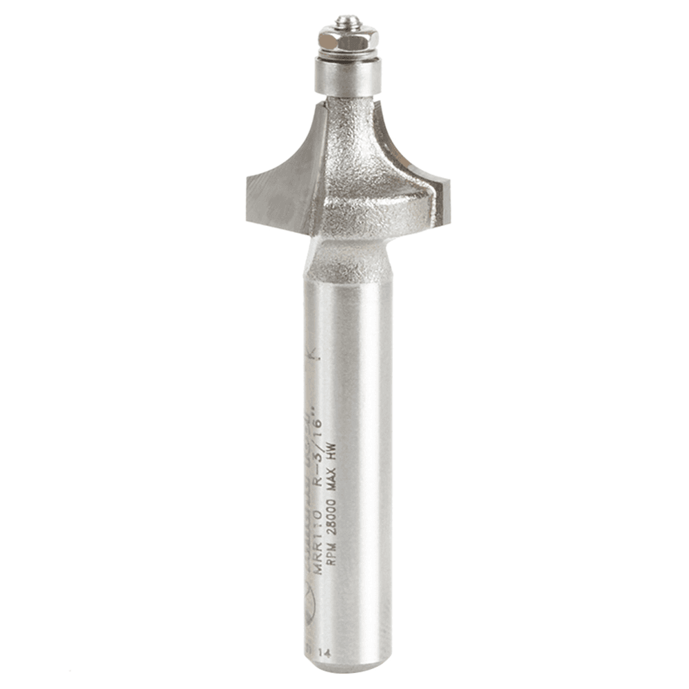 9/16" x 3/16" Radius Miniature Corner Rounding Router Bit with Mini 3/16" Lower Ball Bearing, 2-Flute, 1/4" Shank - Main Image