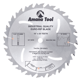 Amana 10" x 20 Teeth Euro-Rip Saw Blade - Fast and Smooth Cutting