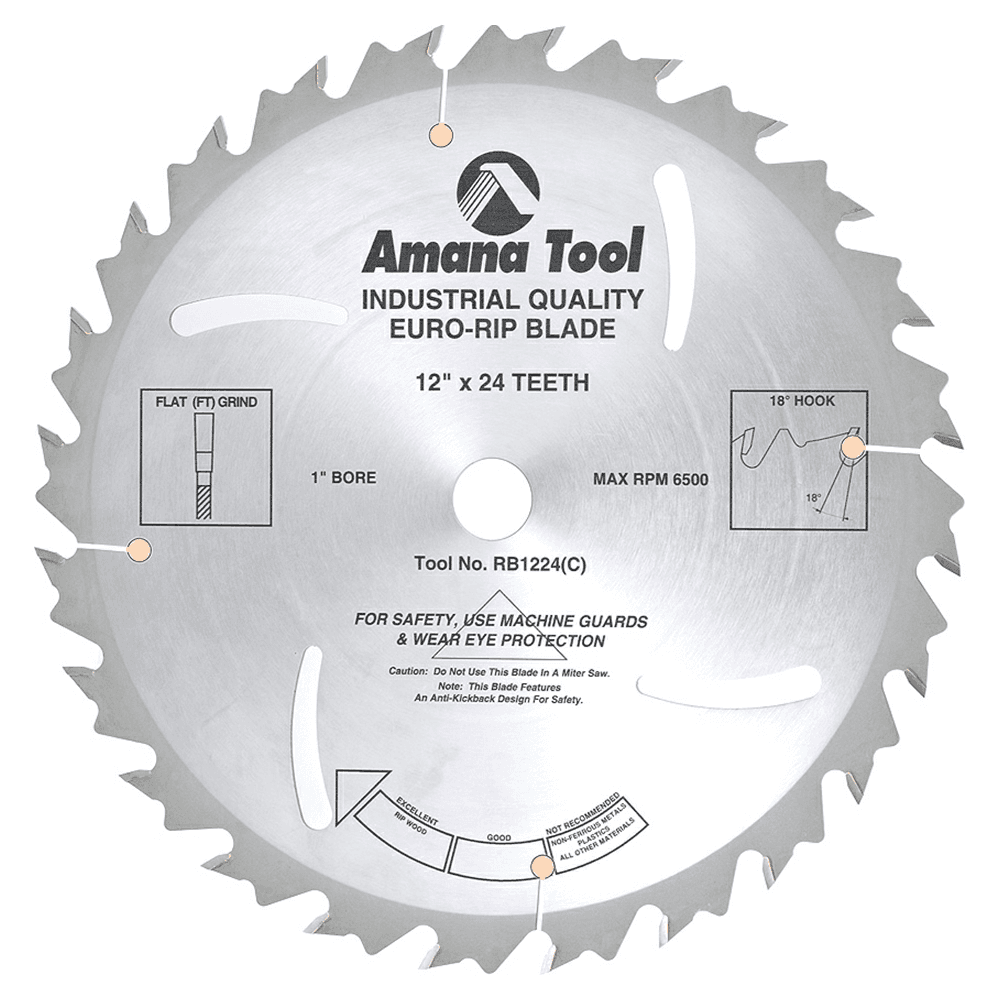 12" x 24 Teeth Euro Rip Saw Blade with Cooling Slot - Main Image
