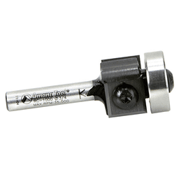Amana's flush trimming bit with four cutting edges per knife for easy mid-job replacements
