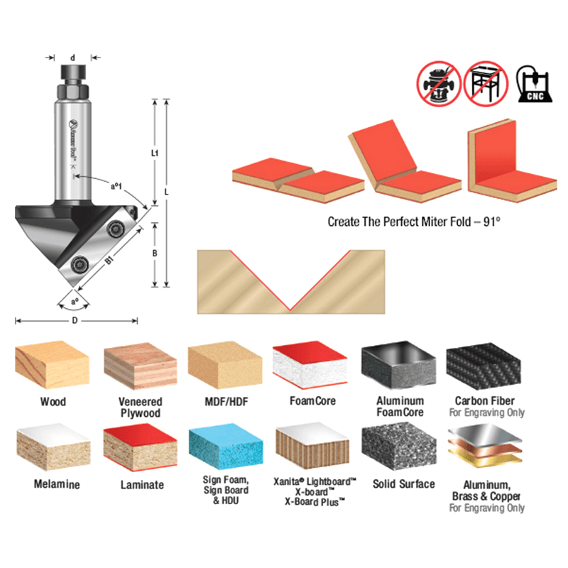 2-5/8" x 3-7/8" 91° CNC Insert V-Groove Router Bit, 1-Flute, 3/4" Shank Alt 1 - Image