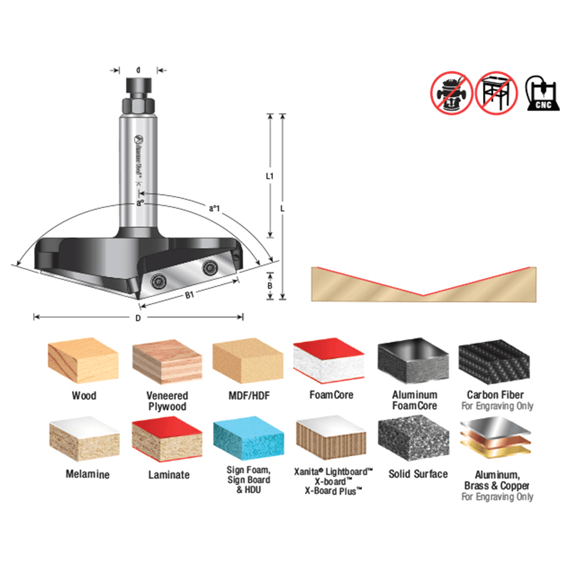 3-13/32" Dia x 1" CNC Insert V-Groove 120° Router Bit, 3/4" Shank Alt 1 - Image