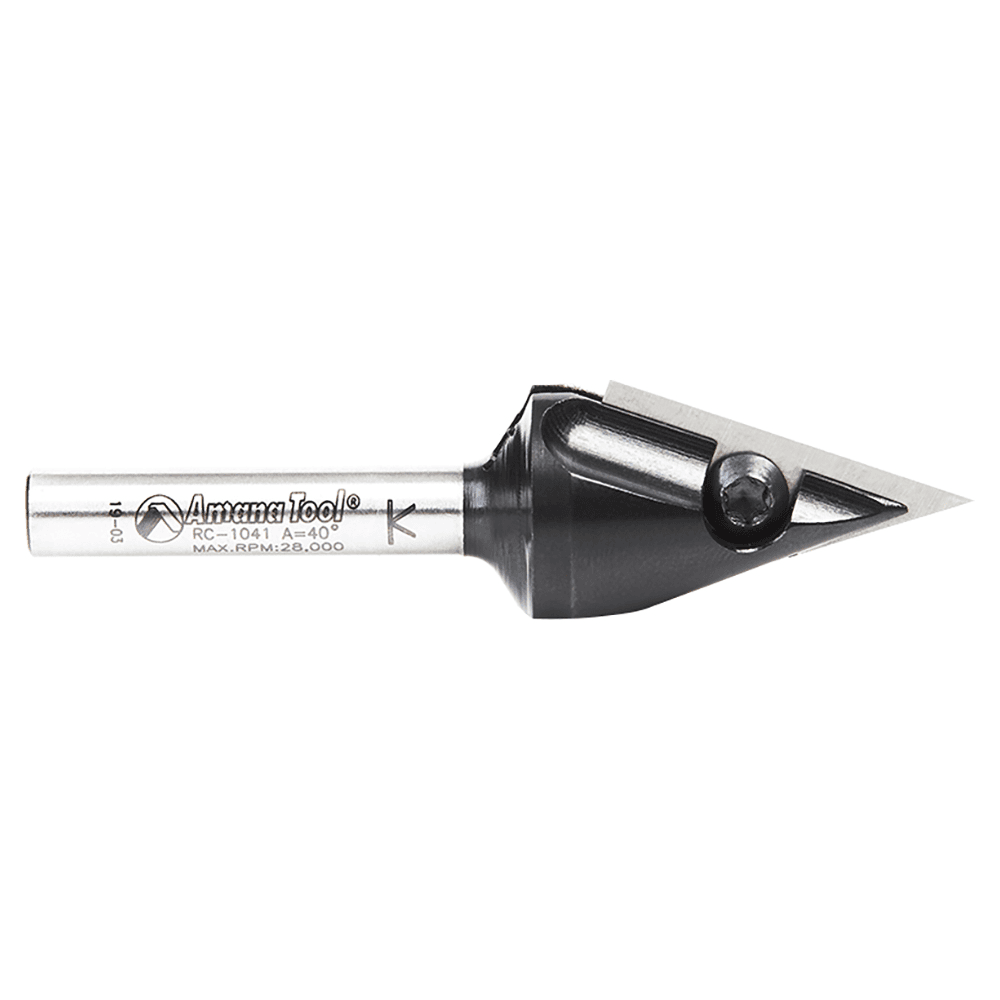 47/64" x 2-9/16" 40° CNC Insert V-Groove Router Bit, 1-Flute, 1/4" Shank Alt 2 - Image