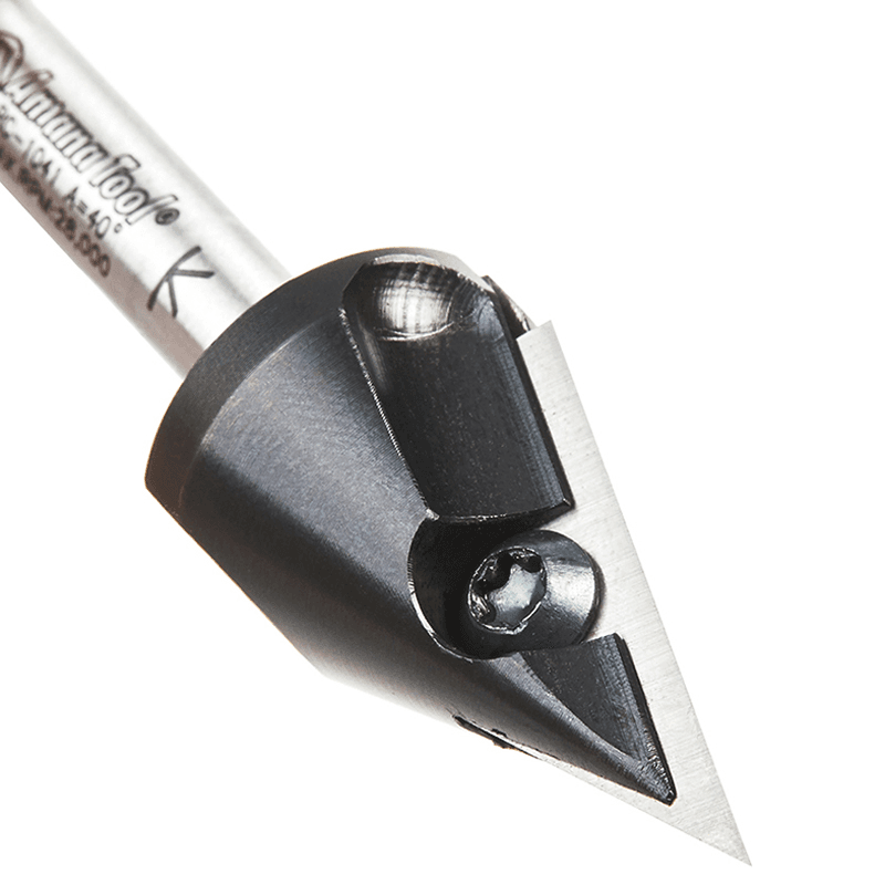 47/64" x 2-9/16" 40° CNC Insert V-Groove Router Bit, 1-Flute, 1/4" Shank Alt 4 - Image
