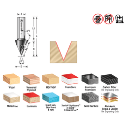 7/8" x 2-9/16" 50° CNC Insert V-Groove Router Bit, 1-Flute, 1/2" Shank Alt 1 - Image