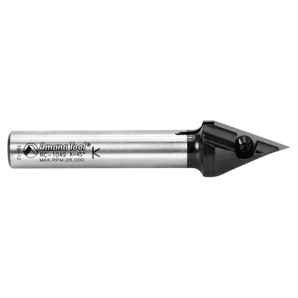 13/16" x 3-21/32" 45° CNC Insert V-Groove Router Bit, 1-Flute, 1/2" Shank Alt 2 - Image
