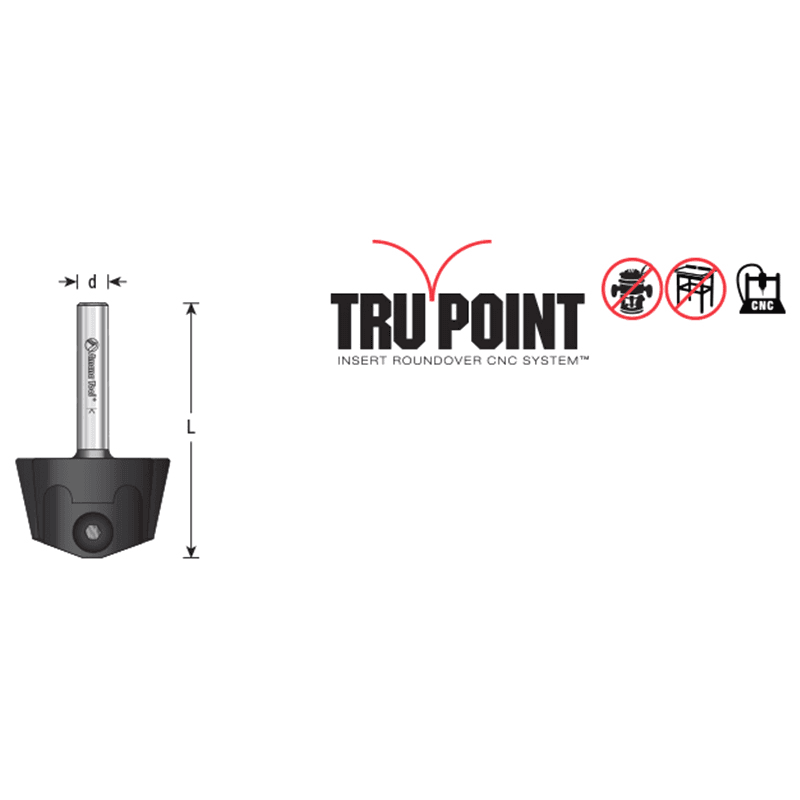 Tru Point Roundover Insert CNC System Tool Body, 1/4" Shank Alt 1 - Image