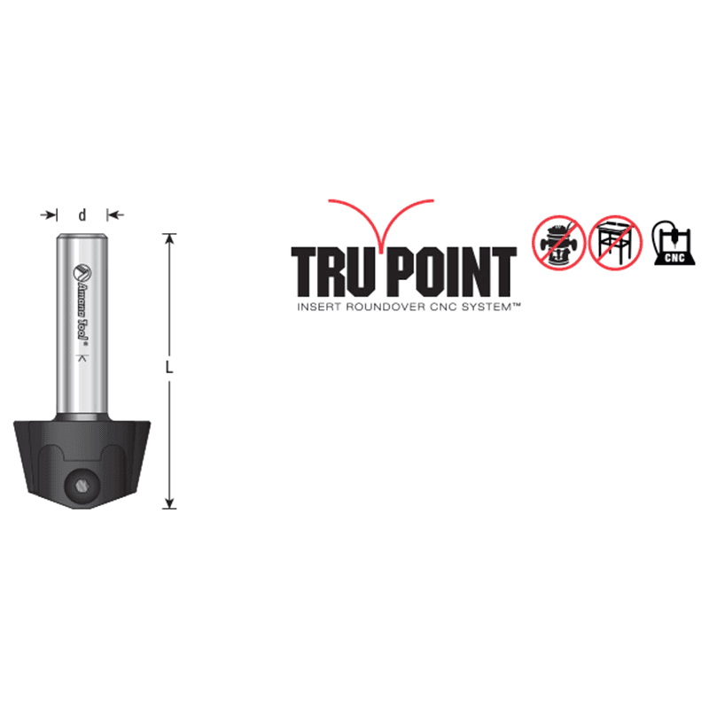 Tru Point Roundover Insert CNC System Tool Body, 1/2" Shank Alt 1 - Image