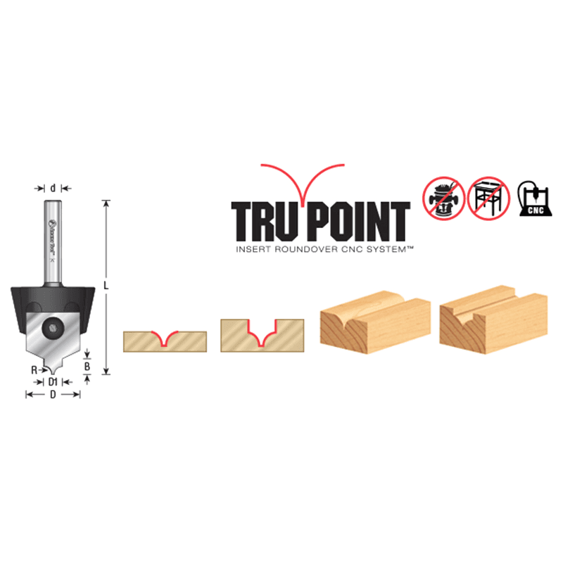 RC-1053 1/8" Radius x 7/8" x 1/4" Tru Point Roundover Insert CNC System Router Bit, 1/4" Shank Alt 1 - Image