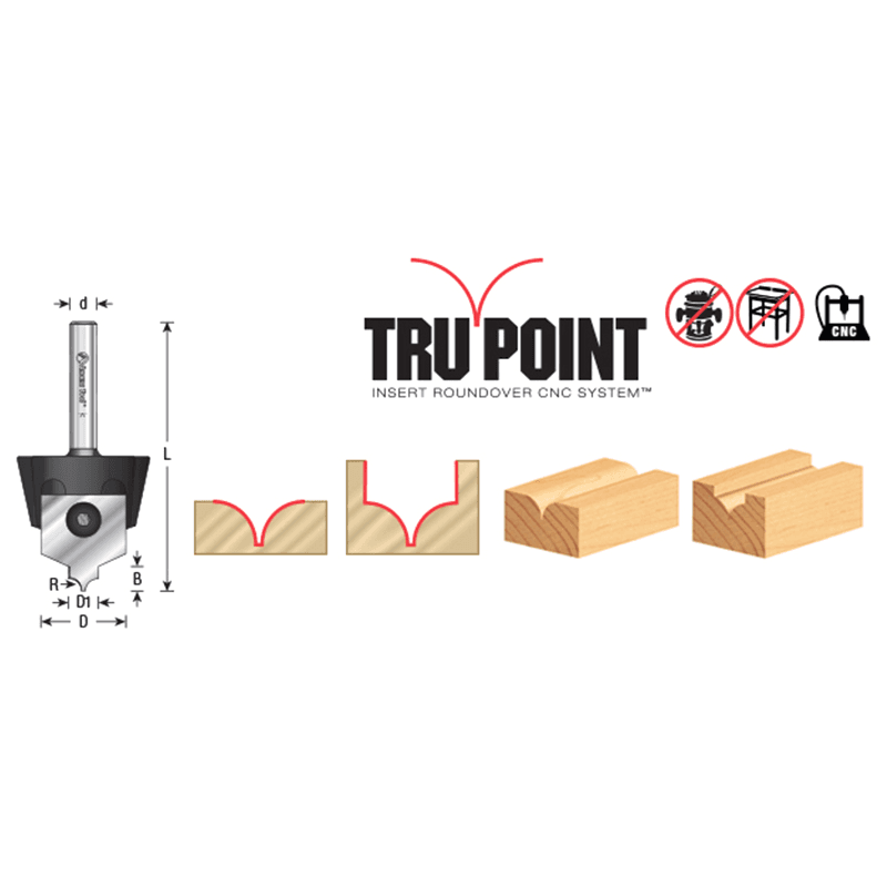 RC-1055 1/4" Radius x 7/8" x 1/2" Tru Point Roundover Insert CNC System Router Bit, 1/4" Shank Alt 1 - Image
